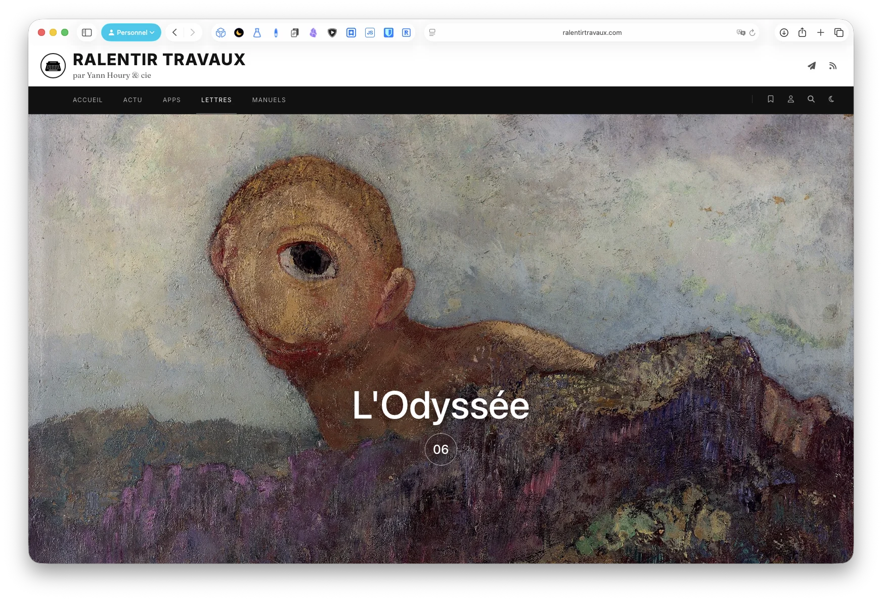 La page d’ouverture de la séquence consacrée à L’Odyssée, illustrée par une peinture d’Odilon Redon.