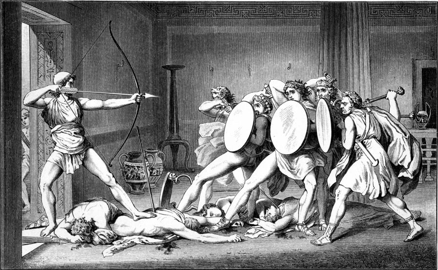 Ulysse massacre les prétendants, illustration de Gustav Schwab